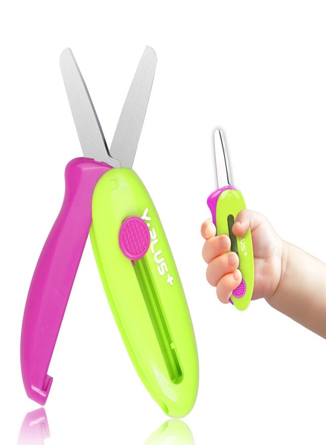 YPlus Safety Scissors for All Purpose, Portable Retractable Small Scissors for Office School Kids - Green - Image 1